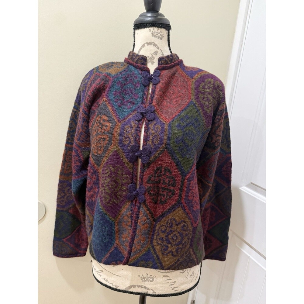 Dakota 100% Alpaca Wool  Cardigan Sweater Geometric Handloomed Bolivia Sz M
